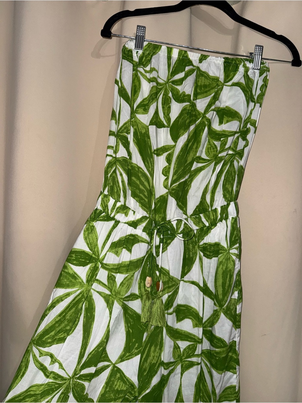 Green Leaf Print Strapless Romper